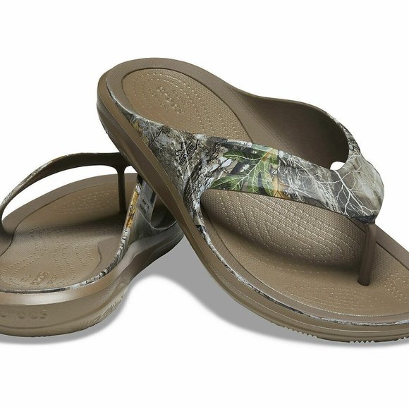 Mens Crocs Realtree Swiftwater Edge Wave Camo Flip Flops Slides 207410-267 NWT